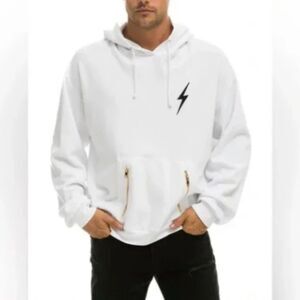 Aviator Nation Bolt Stitch Relaxed Pullover Hoodie Sweatshirt White XXL Unisex